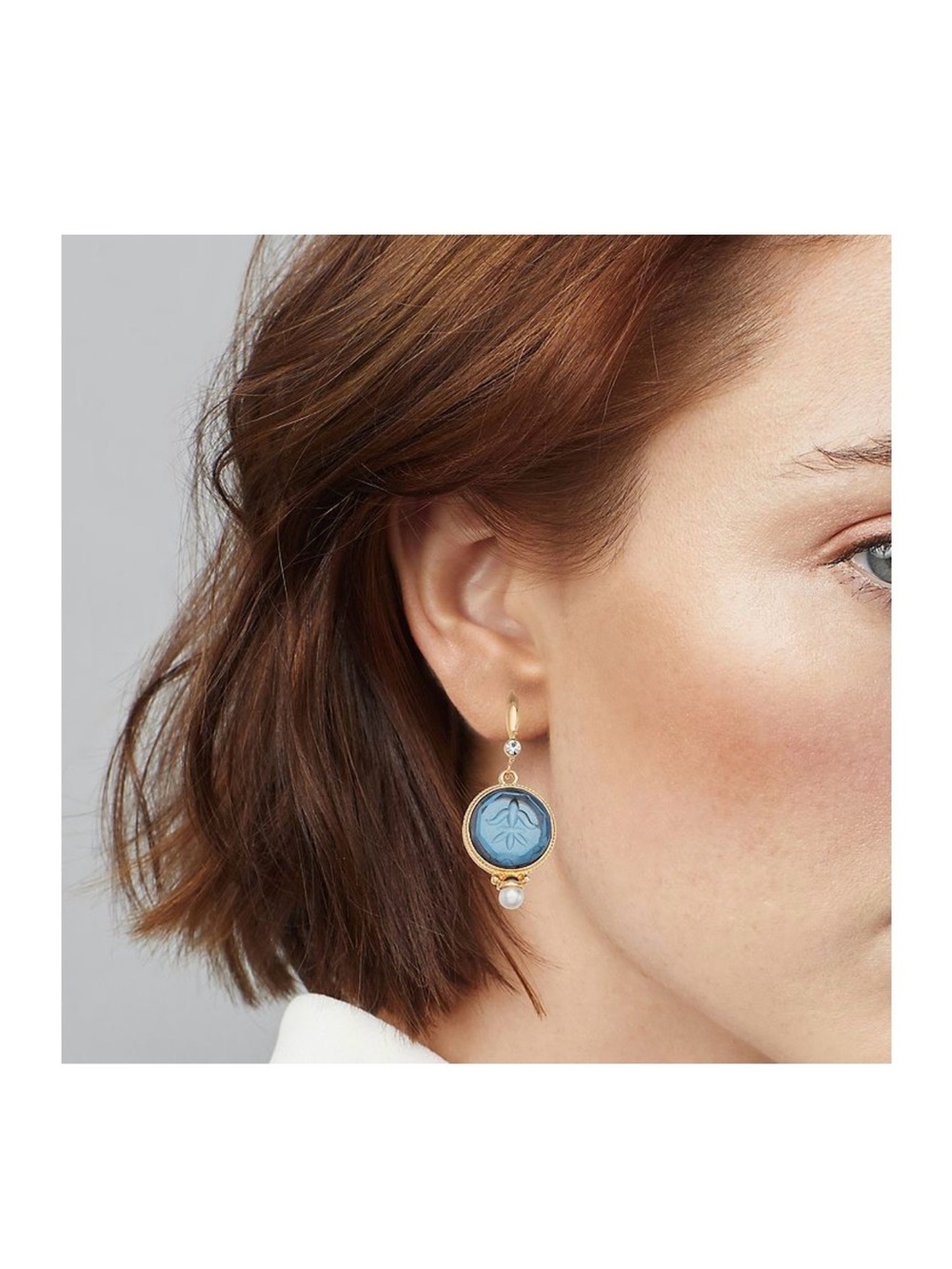 Kohl's Gold-Tone Blue Disc Drop Earrings with Pearl